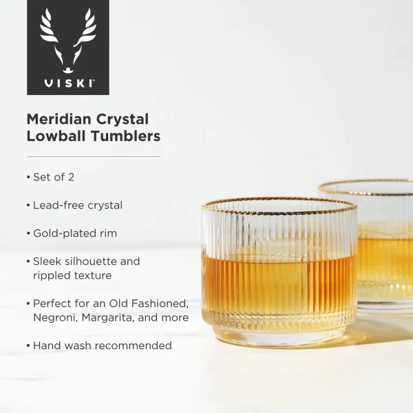 Meridian Crystal Gold Rimmed Lowball Tumblers, Set of 2 - Image 4