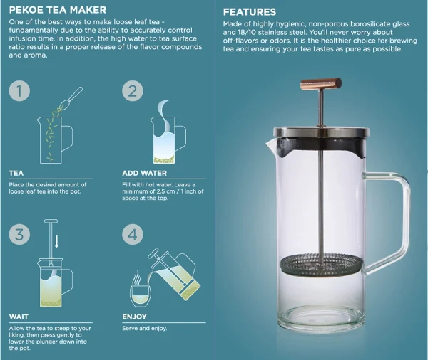 Teabloom Pekoe Tea Press with Copper Handle - 20oz - Image 2
